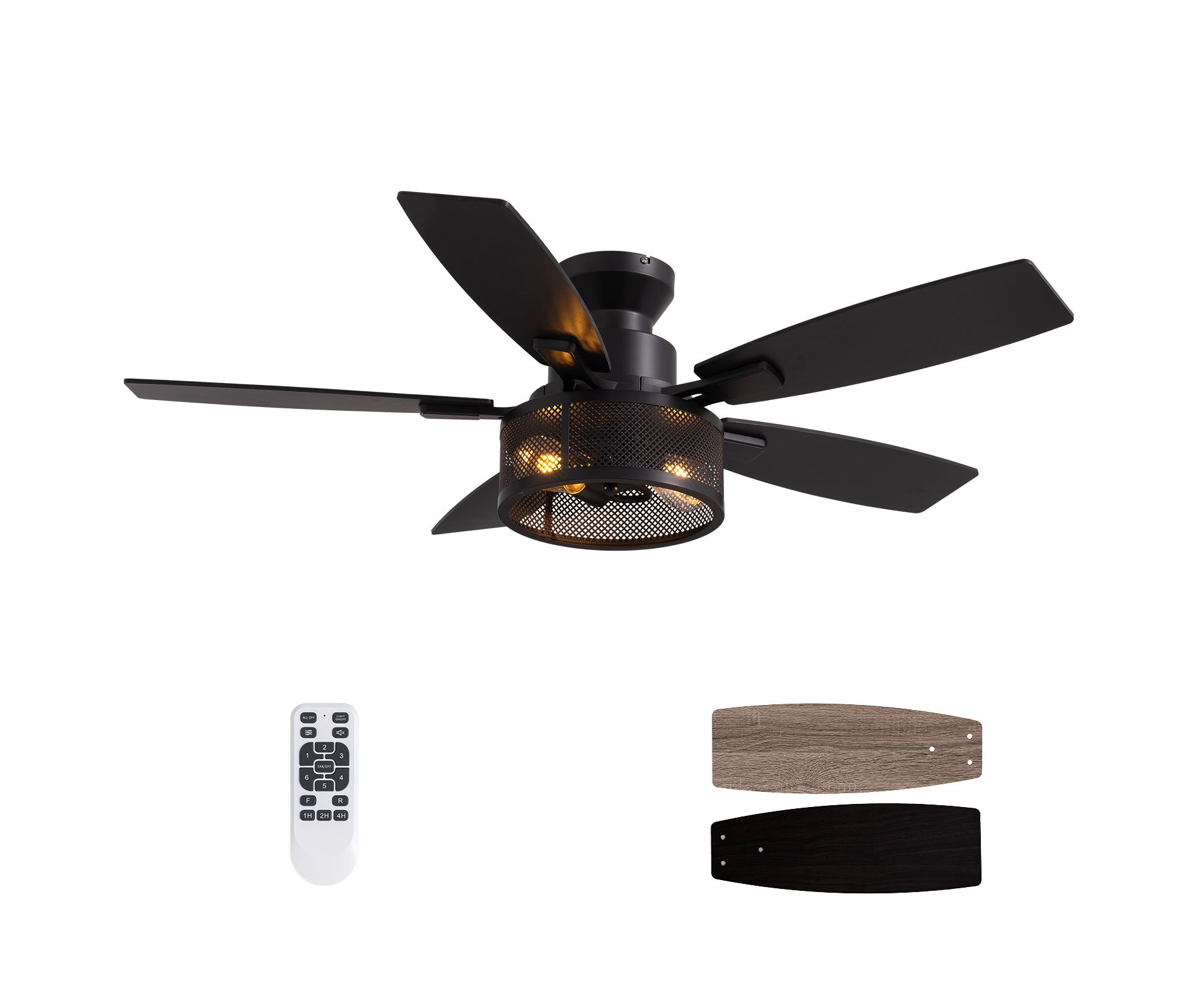 Siljoy 46-Inch Farmhouse Flush Mount Ceiling Fan with Light and Dual Blades (Remote Included 5 Blades)