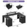 U Shaped Computer Desk Gaming Desk With Drawers With Storage Shelves & Record Storage Display Shelf Black - 3 of 4