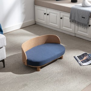 XIYUYEU Dog Bed Pet Sofa Couch With Solid Wood Legs and Bent Wood Back for Small and Medium Dogs and Cats, Velvet Cushion, Dark Blue - 1 of 4