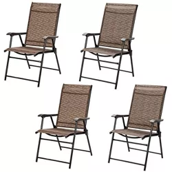 Tangkula Set of 4 Caming Chair Outdoor Folding Chair Garden Yard W/Armrest & Backrest