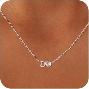 Dainty Heart Initial Necklace 14K Gold Plated A-Z Letter Pendant - 1 of 4