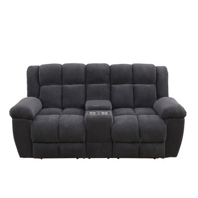 MAYEERTY Reclining Loveseat, 2-Seat Corduroy Fabric Recliner with Storage & Cup Holders for Living Room, Dark Gray