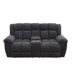 MAYEERTY Reclining Loveseat, 2-Seat Corduroy Fabric Recliner with Storage & Cup Holders for Living Room, Dark Gray - 1 of 4