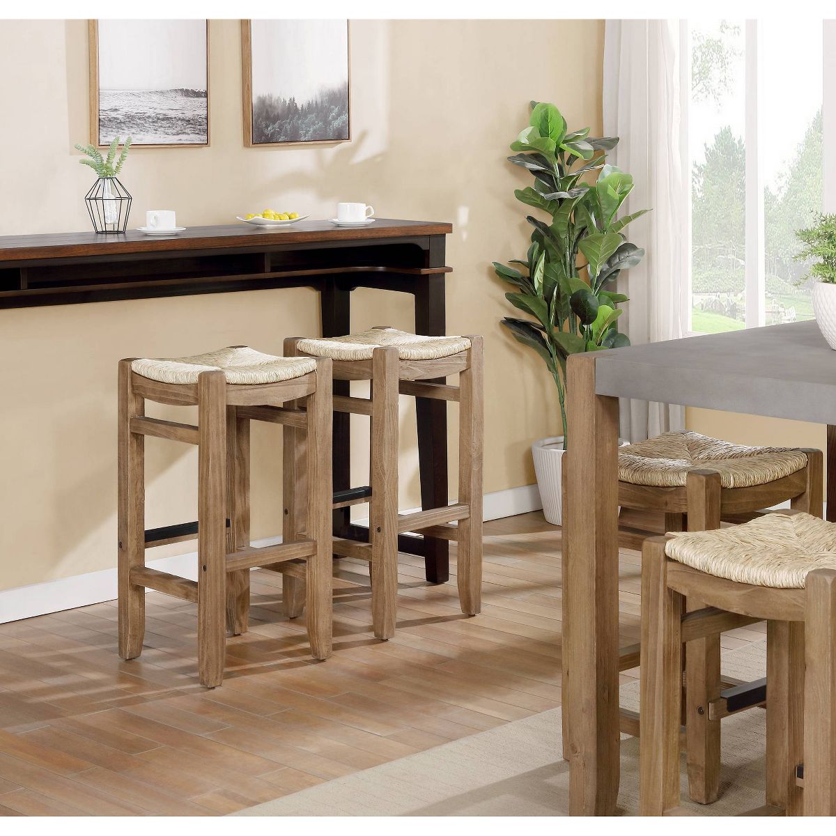 30" Davenport Wood Barstool Light Amber - Alaterre Furniture: Square, Upholstered, Farmhouse Style - thumbnail 3