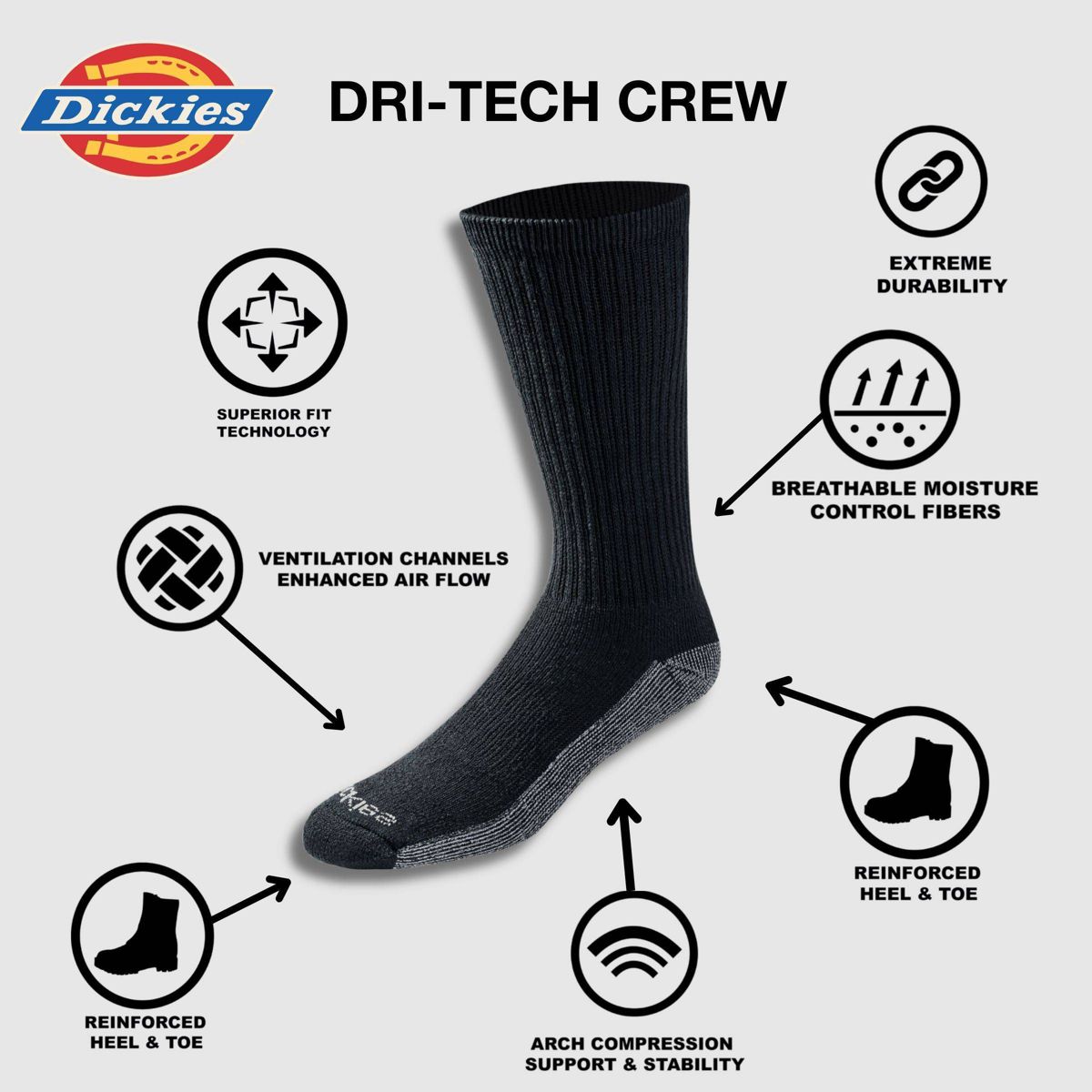 Dickies Men's Big & Tall Dri-Tech Crew Socks 6pk - 12-15 - thumbnail 9