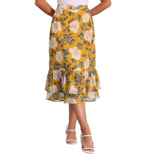 INSPIRE CHIC Women's Chiffon Elastic Waist Ruffle Tiered Flowy Midi Floral Printed Skirts - 1 of 4