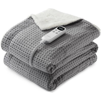 Waffle Heated Throw Blanket, Machine Washable Electric Blankets Fast Heating with LCD Controller, 6 Heat Levels & 1-4H Time Settings