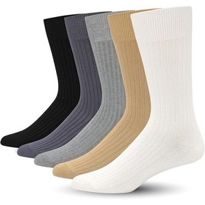 SERISIMPLE Men Bamboo Viscose Thin Ribbed Knit Silky Soft Lightweight Dress Crew Socks White X Large 5 Pairs - 1 of 4