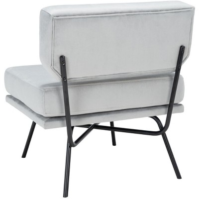 Mid-Century Modern Grey Velvet Accent Chair with Matte Black Legs