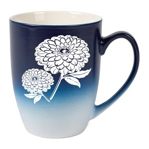 Elanze Designs Botanical Floral Nature Coffee Cup Mug 12 Ounce Ceramic With Ombre Gradient Elegant Minimalist Zinnia Flower Silhouette Navy Blue and - 1 of 4