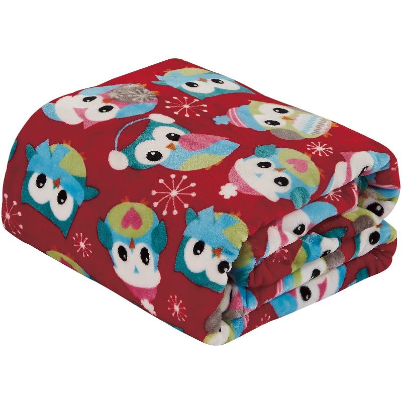 Extra Plush and Comfy Microplush Throw Blanket (50" x 60") Red Owls, 3 of 5
