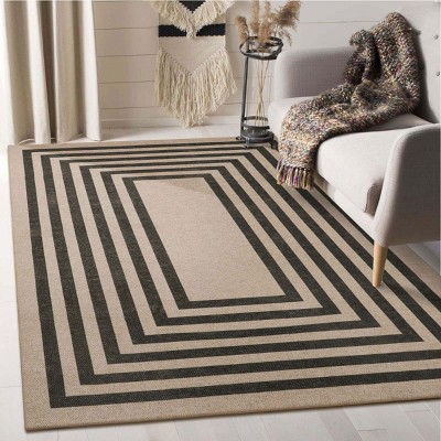 Lahome Rectangle Back to College Series Geometric Frame Machine Washable Outdoor Area Rug-Durable Carpet for Patio, Deck, or Garden