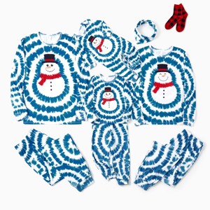 PATPAT Family Matching Christmas Pajamas, Tie Dye Pjs Sets with Snowman & Gingerbread, Includes Plaid Socks for Family - 1 of 4