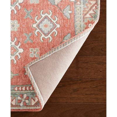 Coral and Gray Rectangular Washable Cotton Kitchen Mat