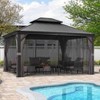 PURPLE LEAF Outdoor Gazebo Aluminum Frame Galvanized Steel Double Roof Patio Hardtop Gazebo with Curtains and Netting for Patio Lawn and Garden - 4 of 4