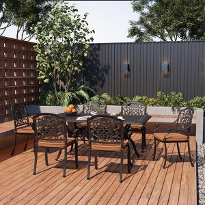 7-Piece Patio Table Chairs Set for 6, Outdoor Dining Set w/Umbrella Hole, Dining Table and Chairs w/Removable Cushions for Patio, Garden, Backyard - 1 of 4