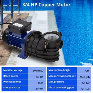 0.75HP In/Above Ground Single Speed Pool Pump, 550W/115V, 2641GPH, High Flow - 1 of 4