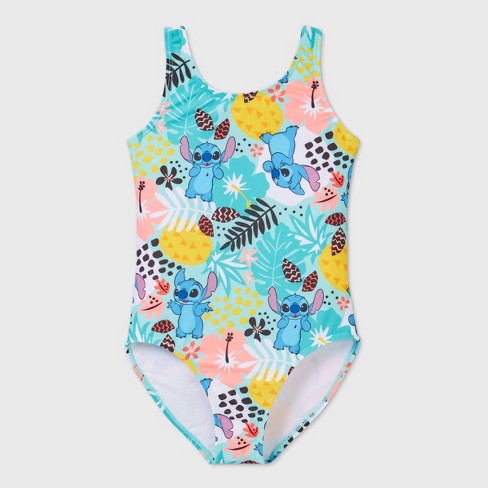 Girls Disney Stitch One Piece Swimsuit Blue Target