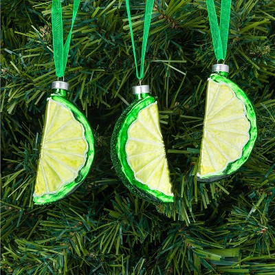 Every Day is Christmas Glass Blown Ornaments Cute Hand Made Figurines Tree Decoration, Limes Set of 3