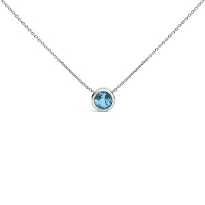 Haus of Brilliance Silver 7MM Bezel Set Created Gemstone Pendant Necklace - 1 of 4