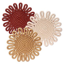 Itopfox Cotton Kitchen Trivets & Pot Holders Set of 3, Boho Style Hot Pads for Countertops, Table Decor, Heat Resistant Mats for Dishes, Pans & Pots - 1 of 4