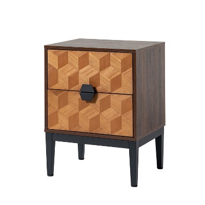 Murah Modern 25"Tall 2-Drawer Nightstand with Charging Station and Adjustable Legs | HULALA HOME