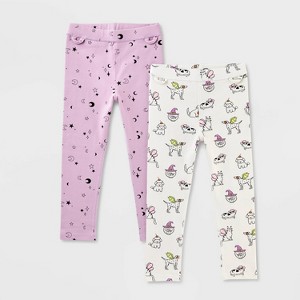 Toddler Girls' Adaptive 2pk Halloween Legging's - Cat & Jack™ Lavender/Cream - 1 of 3