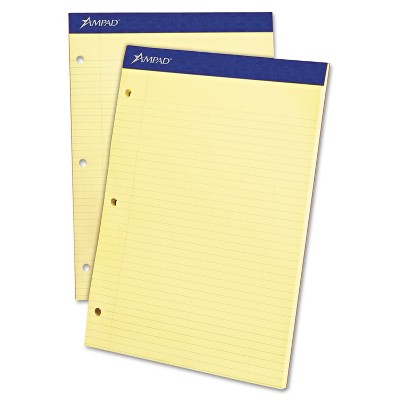 Ampad Double Sheets Pad College/Medium 8 1/2 x 11 3/4 Canary 100 Sheets 20223