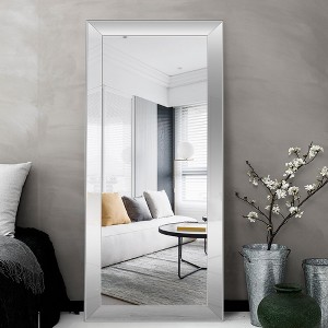 Lirago Rectangle PS Leaning Mirror Vanity Mirror Decor Mirror Wall Mirror with Wide Frame 70*30 Silver - 1 of 4