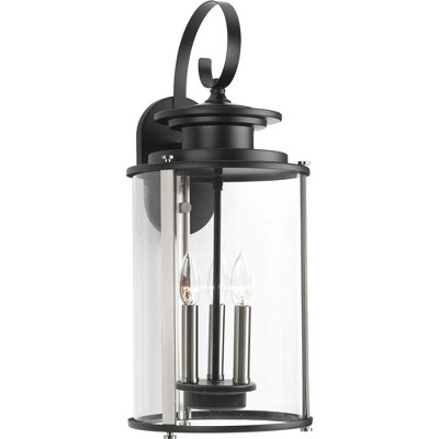 Large Black Bronze Lantern Sconce with Clear Glass Shades