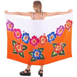 LA LEELA Women's Beach Wrap Bikini Swimwear Cover up Skirt Bathing suit Summer Wraps Sarong Swimsuits for Women One Size Orange, Floral - 1 of 4
