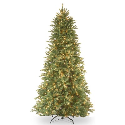 National Tree Company Feel Real 6.5 Foot Tall Artificial Prelit Tiffany Fir Slim Christmas Tree with White Lights and Metal Base, Easy Assembly