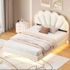 Queen Bed Frame And Headboard,Bed Floating With Led Lights,Velvet Fabric Bed,Elegant Floral Headboard-Cuddlewood - 2 of 4