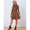Allegra K Women's Faux Suede Stand Collar Zip-Up Belted Vintage Dresses - 3 of 4