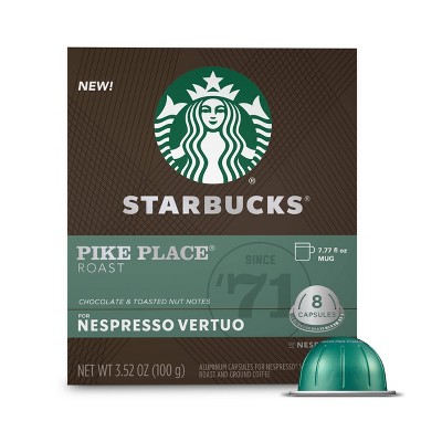 Starbucks Coffee Capsules for Nespresso Vertuo Machines — Medium Roast Pike Place Roast — 1 box (8 coffee pods)