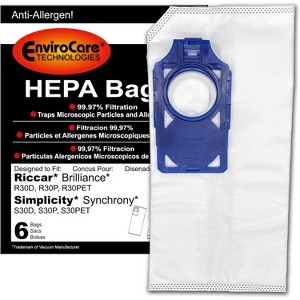 Riccar Brilliance and Simplicity Synchrony Uprights HEPA Filtration Vacuum Cleaner bags 6 pack - 1 of 4