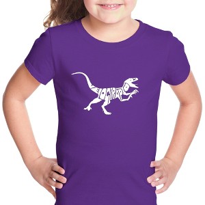 LA Pop Art Girl's Word Art T-shirt - Velociraptor - 1 of 4