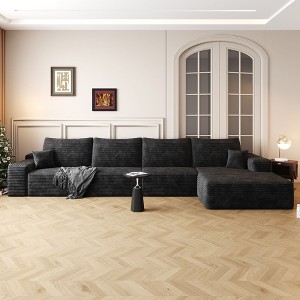 135 Inch Plush Corduroy Fabric Camel Cloud Sectional Couch with L-Shape Chaise Modern Modular Sofa for Living Room Apartment - 1 of 4