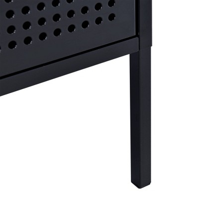 Gemma Black Metal Nightstand with USB Port and Open Shelf