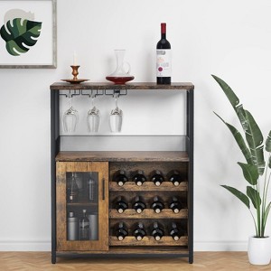 Wine Bar Rack Cabinet - Detachable Wine Rack, Industrial Coffee Bar, Farmhouse Sideboard & Buffet with Storage, for Bar Kitchen Dining Living - 1 of 4