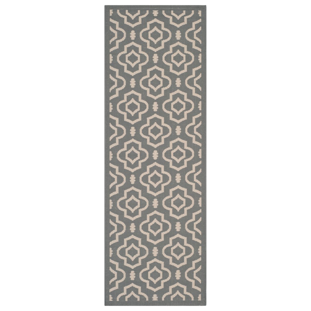 2'3inX10' Runner Avril Outer Patio Rug Anthracite/Beige - Safavieh