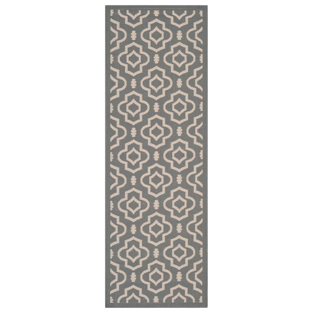 2'3inX10' Runner Avril Outer Patio Rug Anthracite/Beige - Safavieh