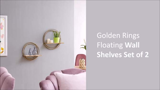 Set of 2 Floating Rings Wall Shelves Gold - Danya B., 2 of 6, play video