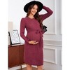 Coolmee Women's Long Sleeve Maternity Midi Dress Crewneck Tie Waist Casual Ribbed Knit Fall Sweater Dress - 3 of 4