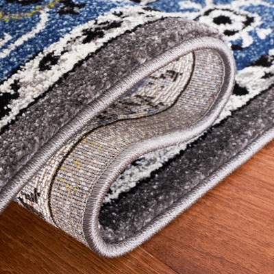 Blue and Gray Synthetic Round Non-slip Area Rug