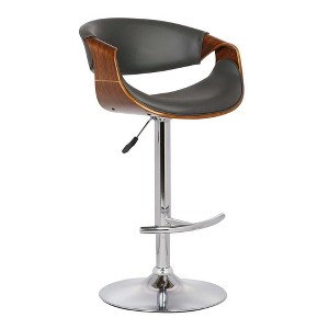 FurniFact,Adjustable Swivel Bar Stool with Back in Gray Faux Leather and Walnut Wood - 1 of 4