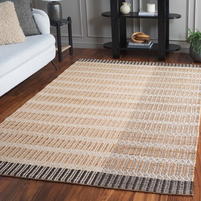 Natural and Charcoal Striped Flatweave Wool Cotton Rug 3' x 5'