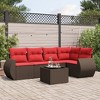 vidaXL 6 Piece Garden Sofa Set with Cushions Brown and Red Poly Rattan - With Table - 2 of 4