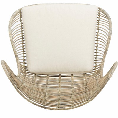Transitional Beige Rattan Wingback Armchair with White Wash Finish