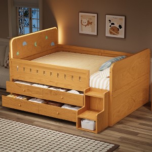 Full Size Wooden Platform Bed with LED Light, Storage Drawers & Ladder, Kids Bed - ModernLuxe - 1 of 4